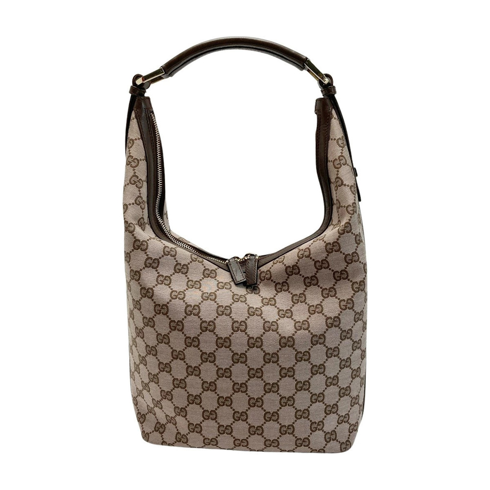 GUCCI GG Canvas Hobo Bag Pink Brown Leather